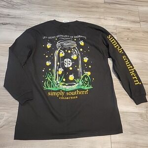 Simply Southern shirt Youth Medium Black Long Sleeves "Let Your Light Shine" NEW